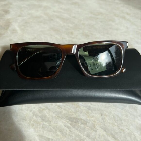Saint Laurent Men's Havana Slim Acetate Rectangle Sunglasses in Tourtoise - Picture 1 of 5